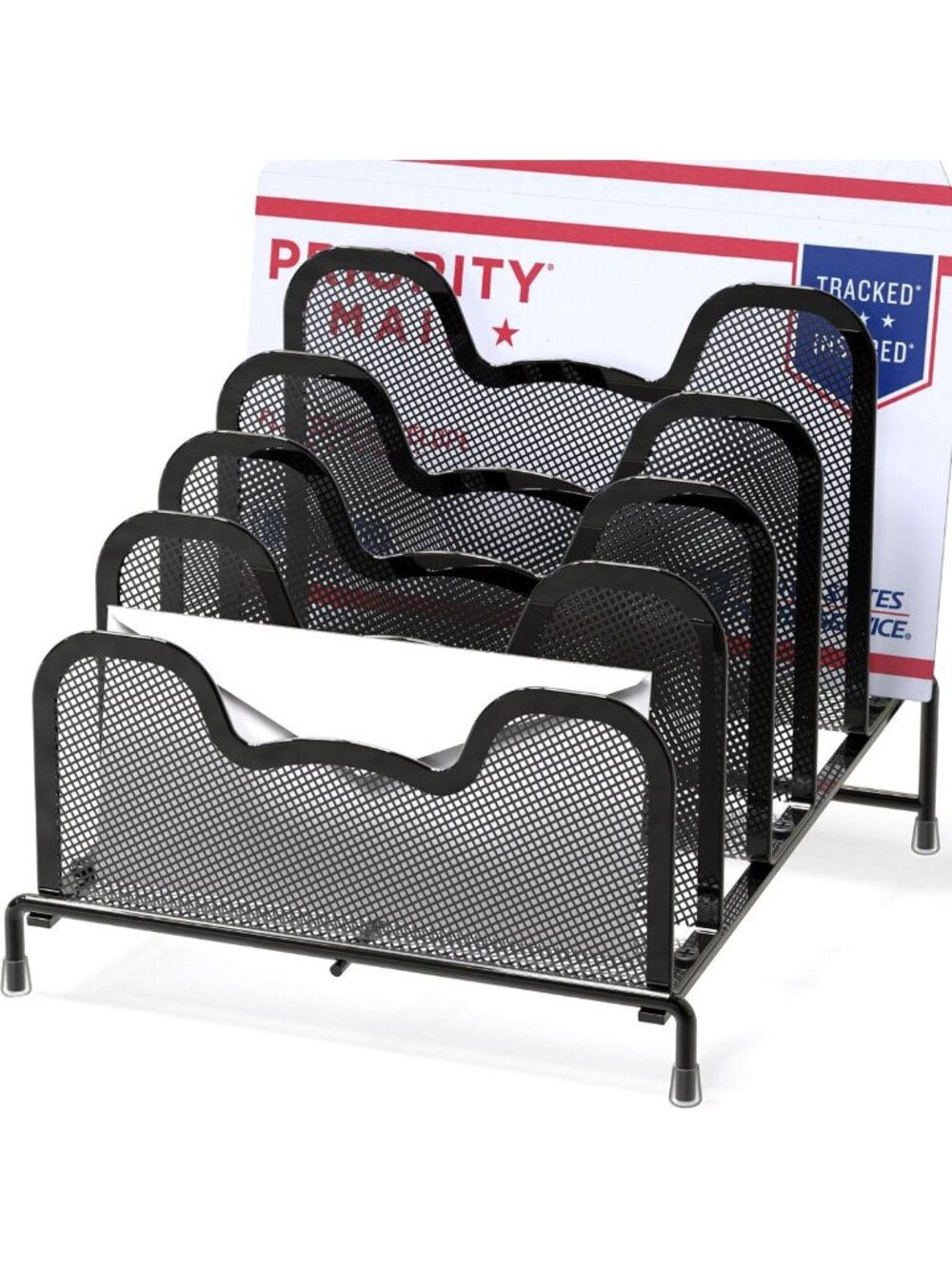 5-Section Desk File Sorter Organizer - Stylish Black Office Storage Solution